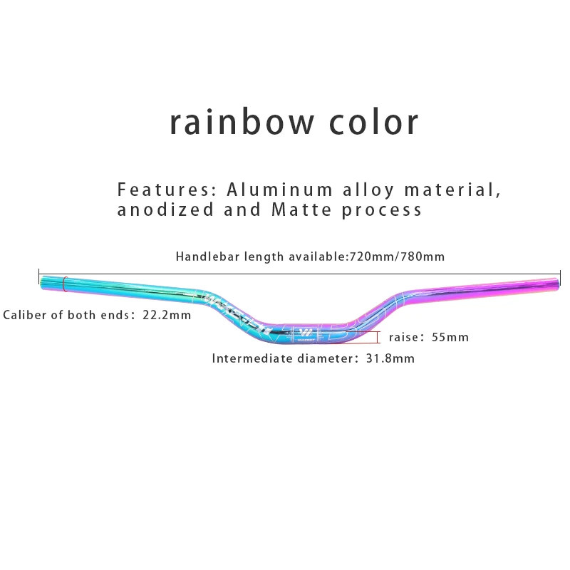 WAKE Off-road Bicycle Handlebar Aluminum Alloy Rainbow 31.8 * 780mm Mountain Bike Swallow Handlebar MTB Cycling Handlebars