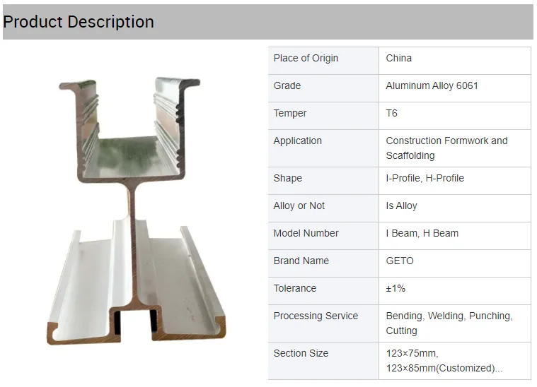 Single  Aluma Beam For Philippine Market Scalfolding Slab And