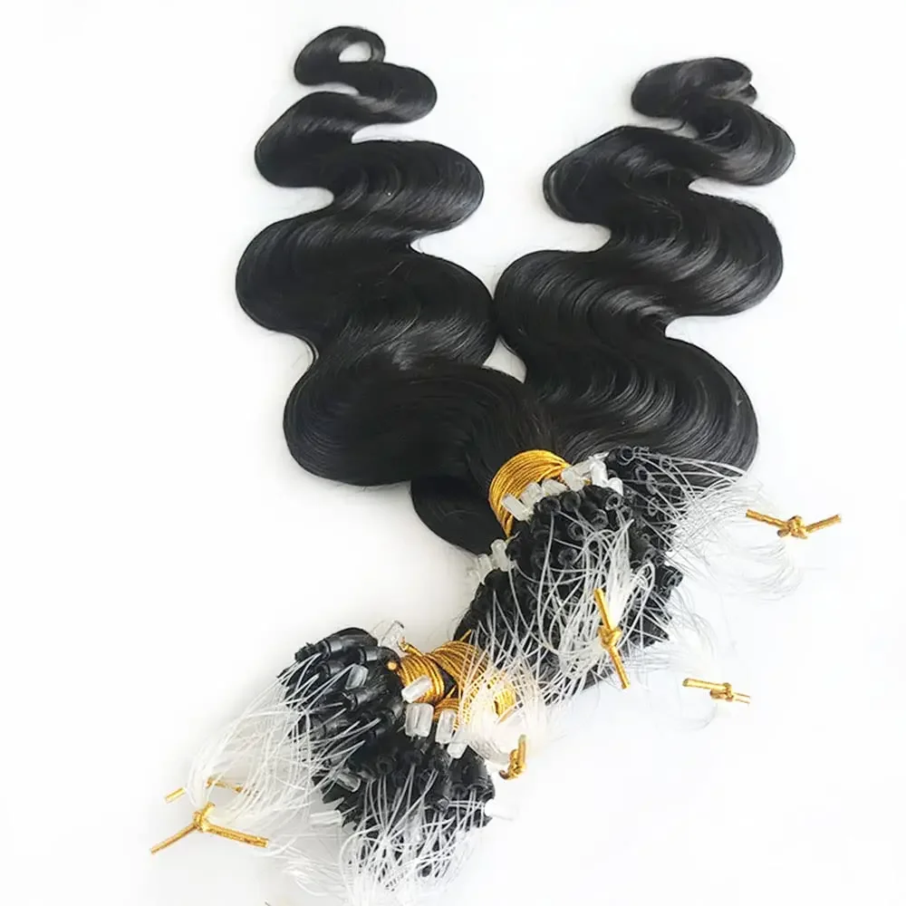 Micro Loop Echthaar Extensions Body Wave Remy Haar 100 Strähnen_voghion.com