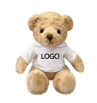Custom Logo 30cm Teddy Bear Stuffed Animal Toy Super Soft Plush Targeted Corporate Souvenirs White T-shirt PP Cotton Filled Mesh