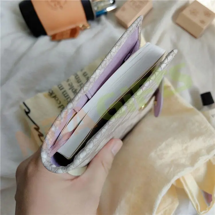 Custom Pu Leather Journal Binding Notebook Planner Cover for Hobonichi Techo A5 A6 B6  Lilac With Pockets Credit Card Slot