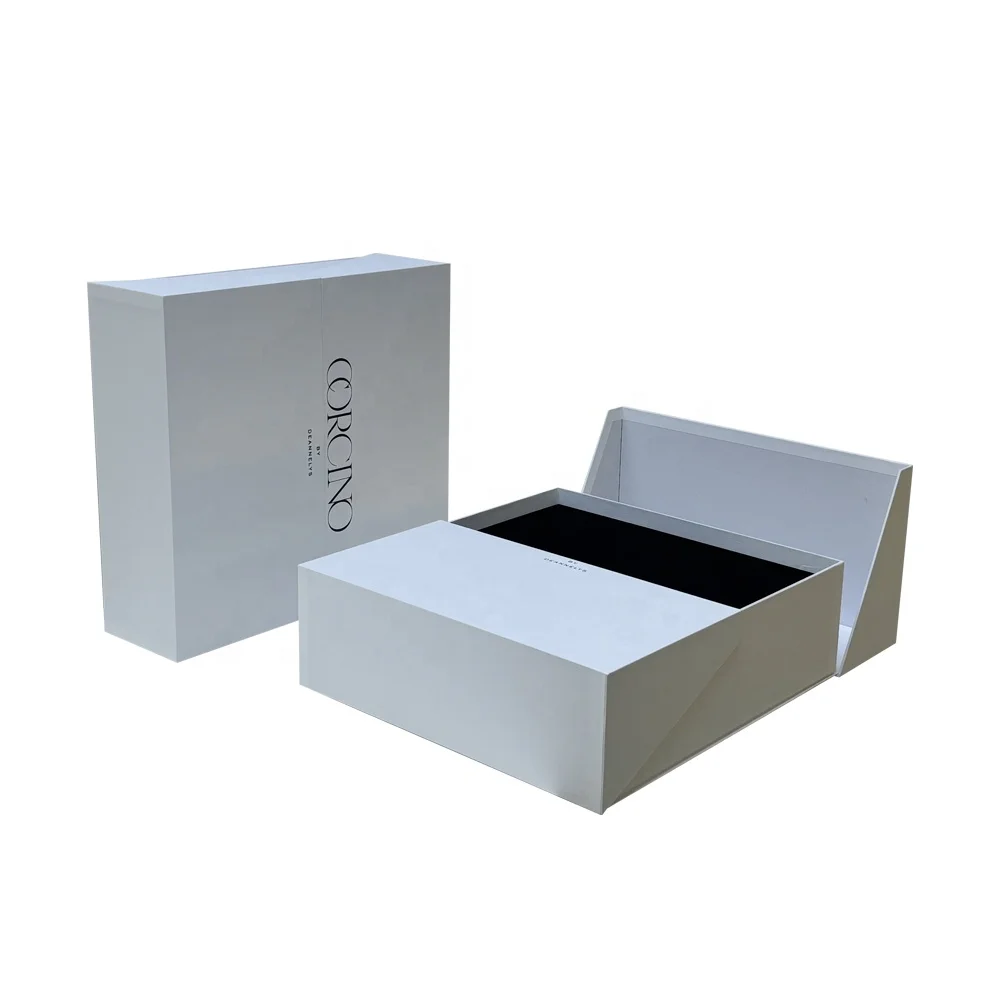 Rigid gift box customizable paperboard packaging logo design luxury double door open box