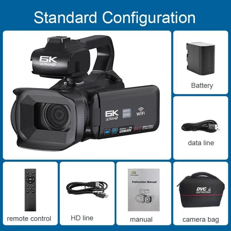 Videocamera Delmodes 6K 64MP Con Zoom 18x, Touch 4.0” – Kit Vlogging Completo Con Microfono, Stabilizzatore, Telecomando E Scheda 64GB