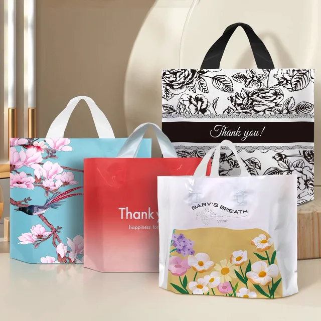 Yiwu Factory Wholesale New Plastic Shopping Bag Square Bottom Padded Clothing Store Bag Logo Print Packaging Thank You Gift Bag