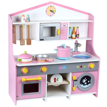 Pretend Role Play Pink Big Cooking Magnetic Simulation Wooden Kitchen Sets Toys