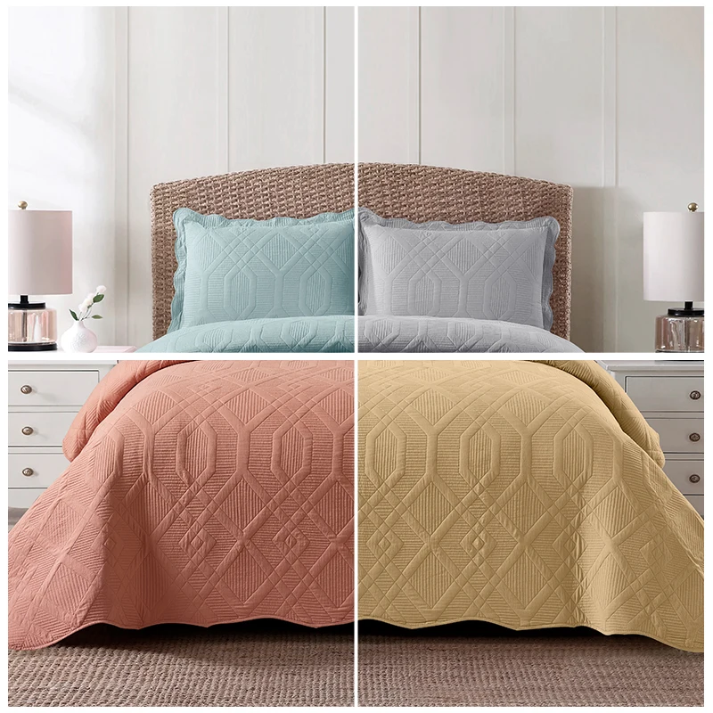 Bed Cover Embroidered Bedspreads Coverlet Microfiber Quilted Quilt Bedding Set for All Seasons