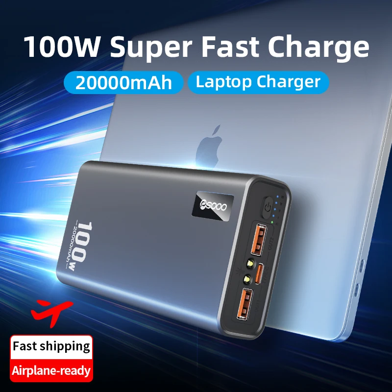 PSOOO Portable Laptop Power Bank 20000mah, 100W Fast Charge