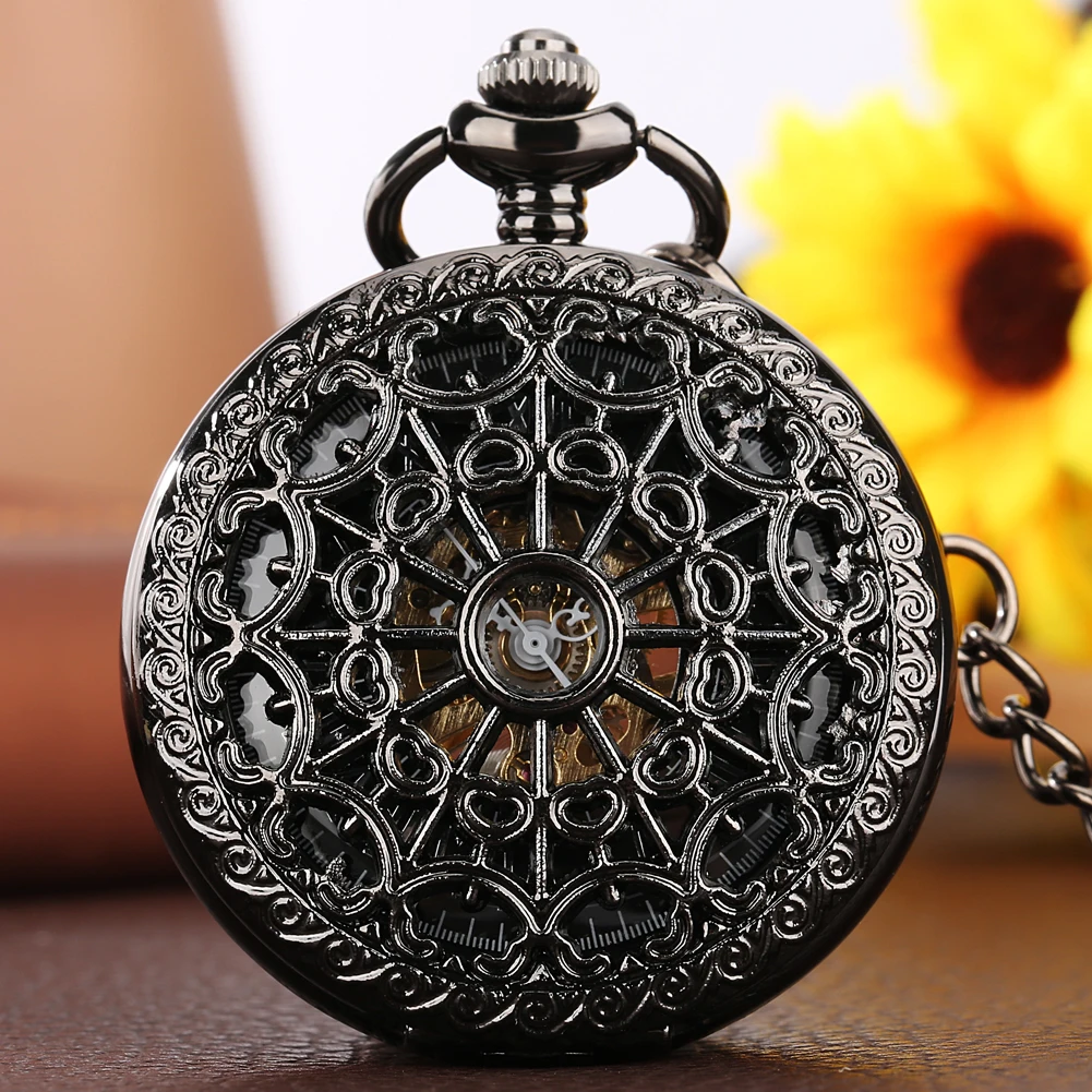 Rétro évider Spiderweb main vent Fob chaîne horloge Steampunk squelette  montre de poche pour hommes mécanique