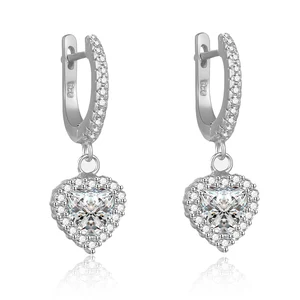 925 Sterling Silver Trendy White Zircon Statement Drop Earrings Fine Dangle Heart Shaped Design