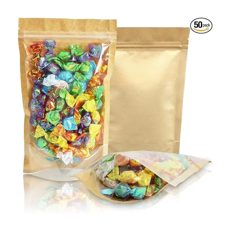 China wholesale custom logo design white Brown kraft paper bags packaging zip lock stand up pouch in stock