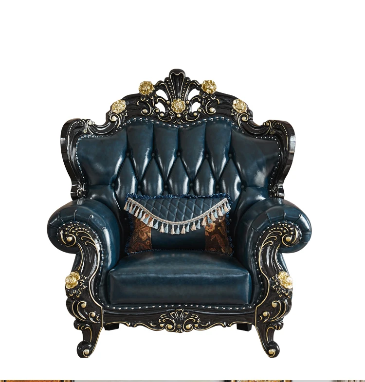 Europeanstyle Leather Combination Sofa Solid Wood Ebony Luxury Sofa