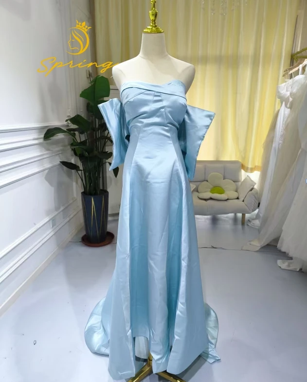 blue silk wedding dress Esme Light Blue Silk Chiffon One Shoulder Gown Light Blue / M main image 0