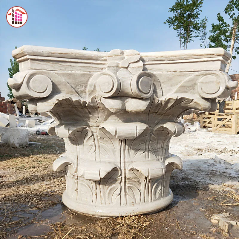 Limestone Column Pillar Window Surrounding Round Column Cladding Limestone Column Pillar