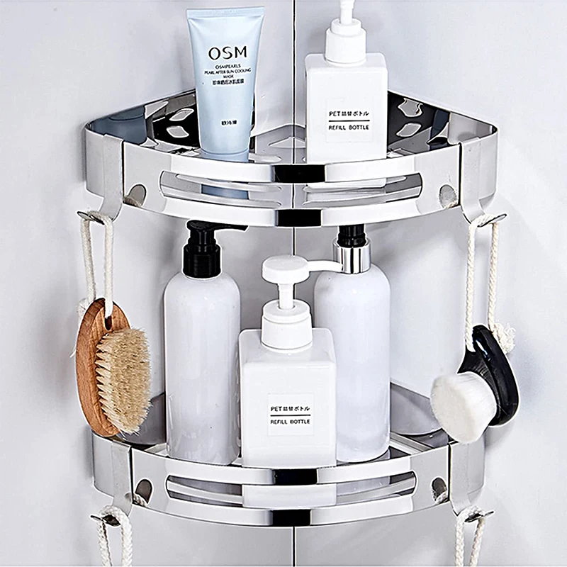 Wall Mounted Adhesive Corner Shower Shelf Caddy Rack Bathroom Corner