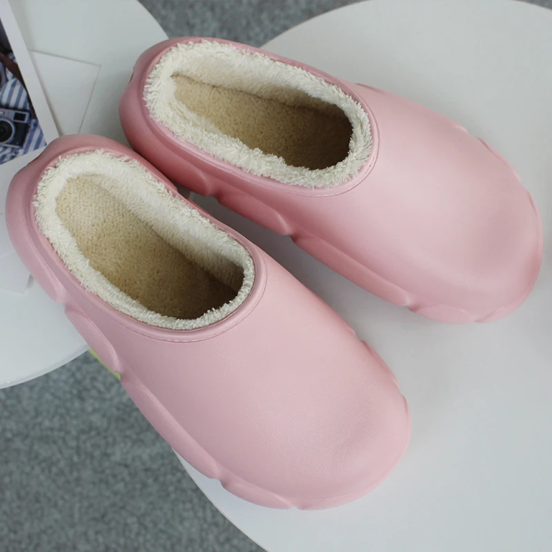 Тапки Домашние с меховой подкладкой для мужчин и женщин, нескользящая обувь для сада, теплые зимние шлепанцы