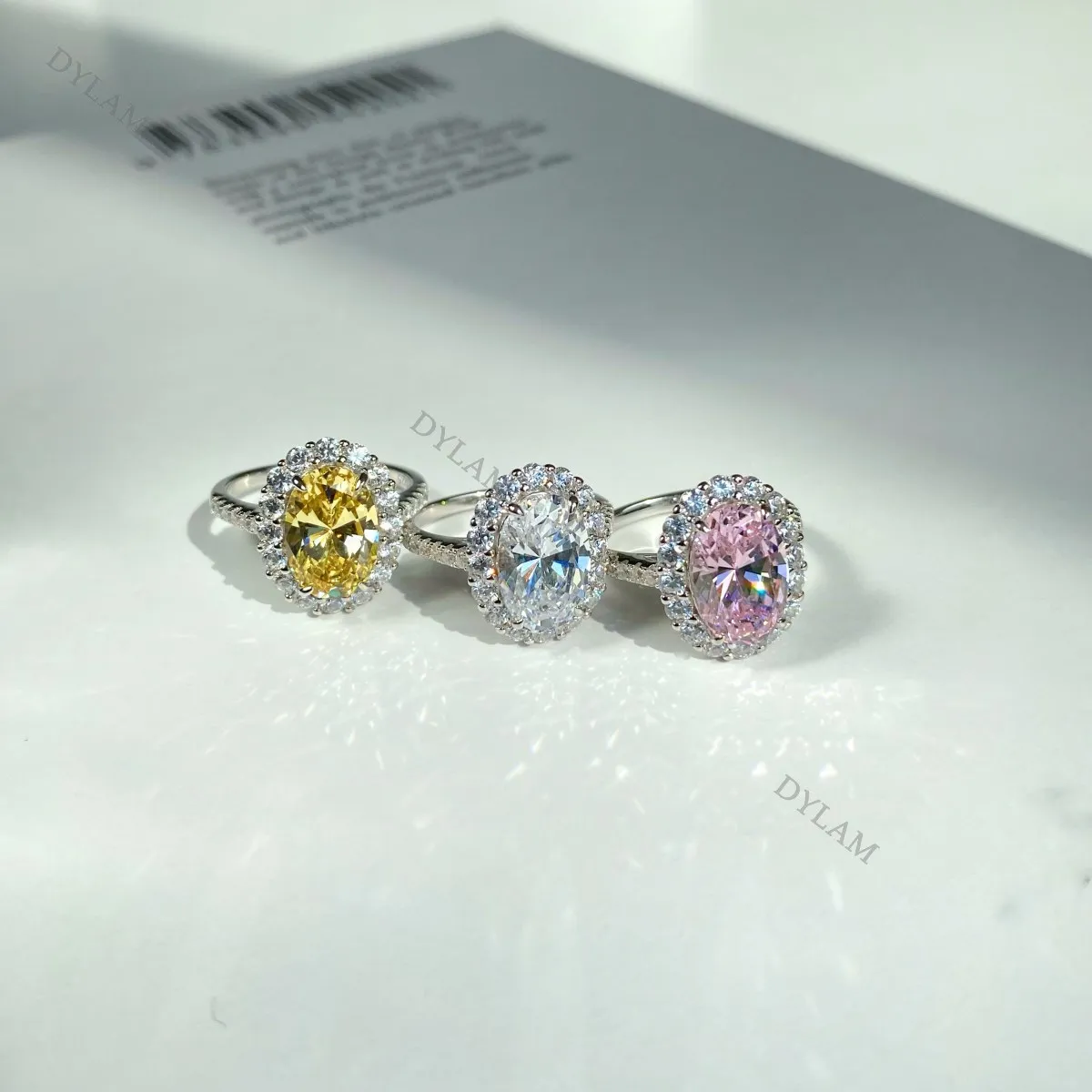 Dylam New Designs High Carbon Diamond Oval Eternity Jewelry Engagement Anniversary Royal Pure CZ 8A Silver S925 Wedding Rings