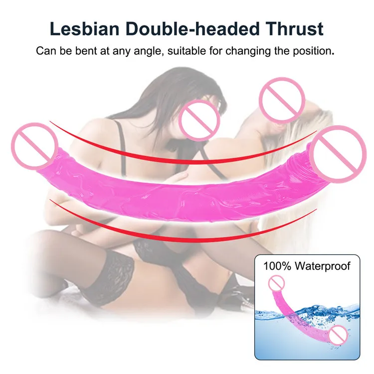 Hot Sale Realistic Double Headed Dildo Sex Toys Soft Long Double Ended Dildo for Lesbian