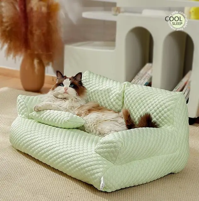 Summer Cooling Pet Bed Dogs Cats New Ice Silk Pearl Cotton Removable Washable Self- Cooling Dog Bed Nonslip Bottom Small Pets