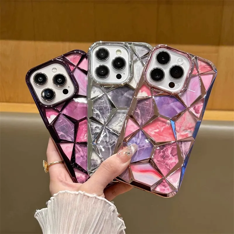 Luxury Fancy Shockproof Bling Tpu Plating Marble Phone Case For Iphone ...