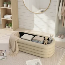 New Design Factory Wholesale Modern Design Long Size Large Flowing Appearance Fabric Foot Rest Stool Seat Storage Ottoman Bench