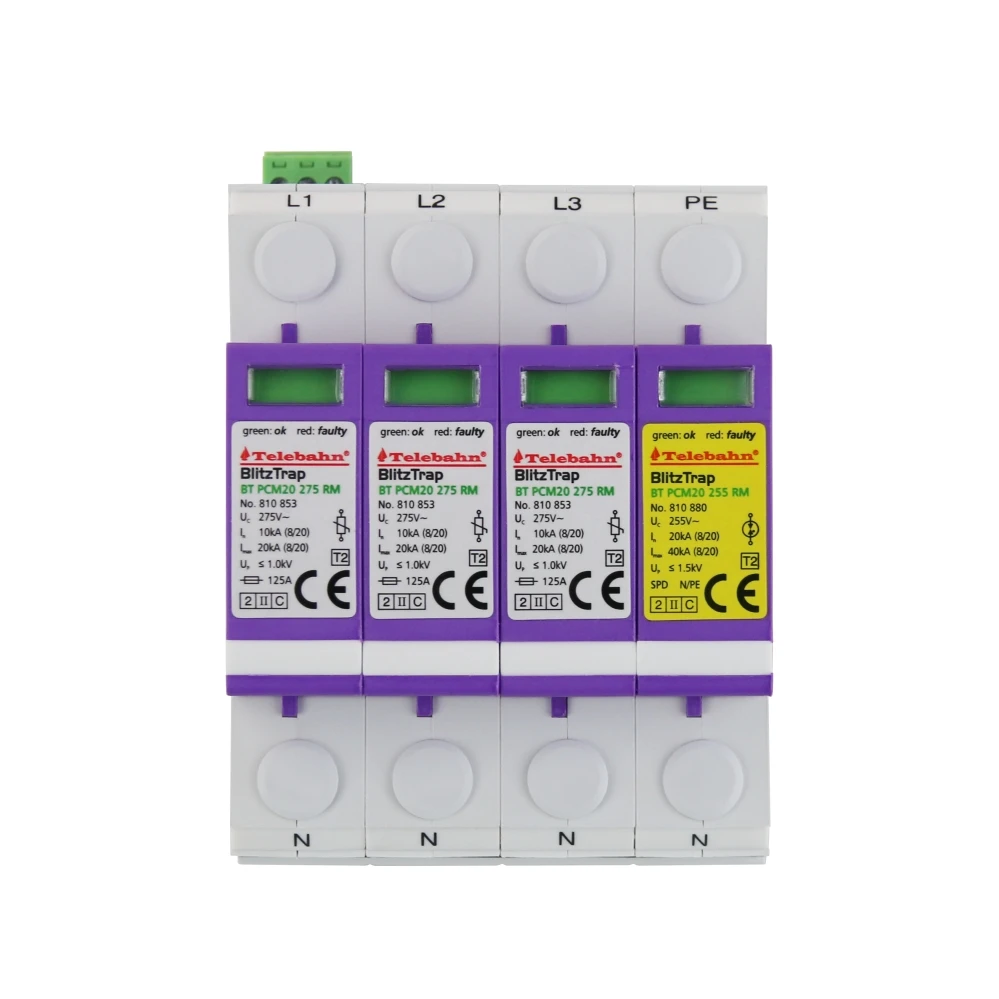 SPD Surge Protector 275V 255V 10kA 20kA  T2+T3  3 Phase Lightning Protector SPD