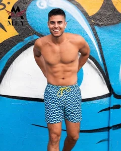 100% Polyester Men Beach Shorts Waterproof Print Board Shorts Mens Swimsuit