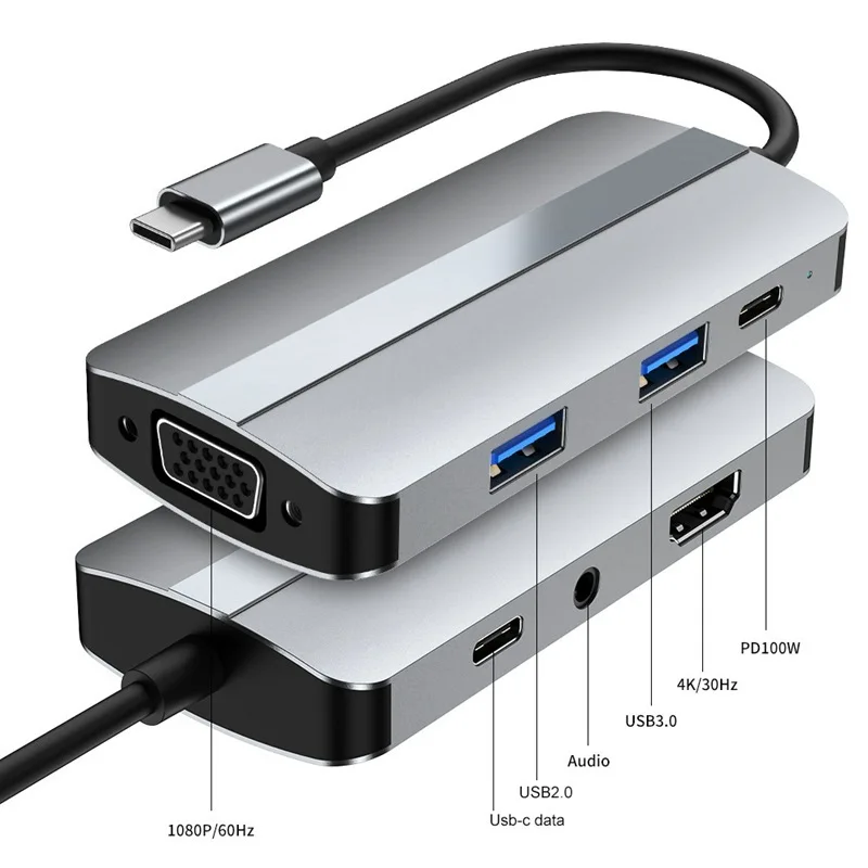 7-in-1 Docking Station USB3.0+HDMI+USB-C+PD+VGA+audio Docking Station Notebook Connector