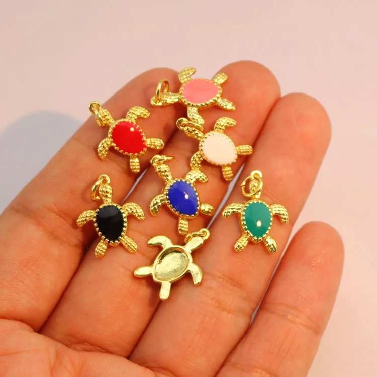 JS1725 Popular Rainbow Multi Colored Enamel Sea Turtle Pendants Sea Animal Pendant