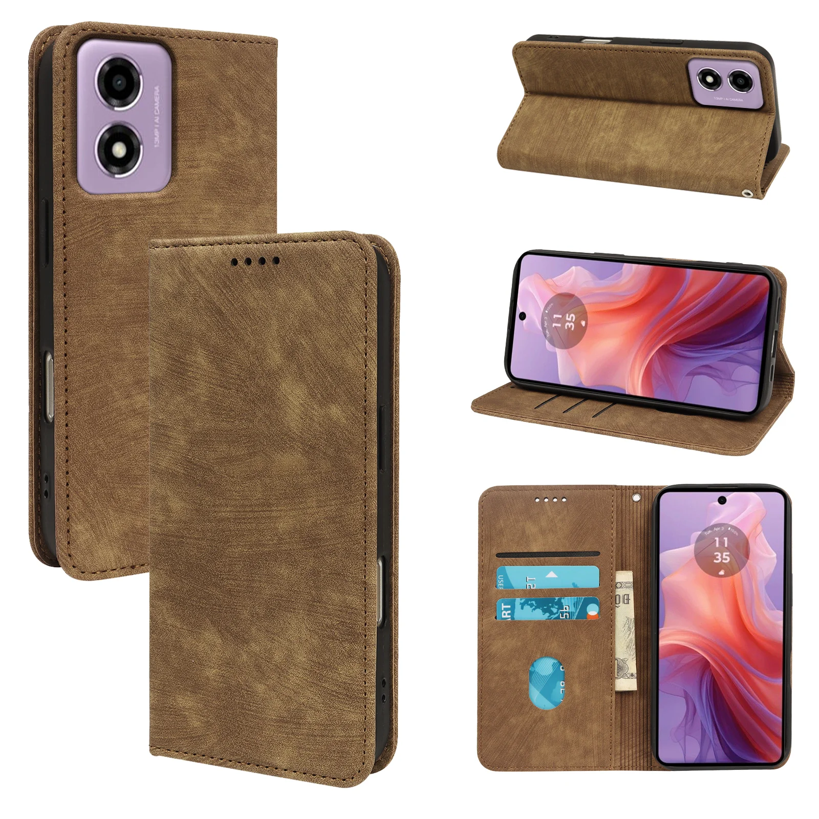 ILING Flip Hülle Für Motorola Moto E14/G24/G04 – PU Leder Mit Kartenfächern, Ständer & Magnetverschluss – RFID-Schutz