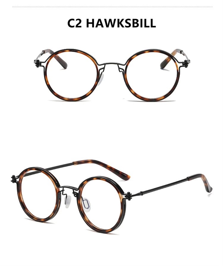 Blue Cut Photochromic Lens Circular Retro Metal Pc Black Gold Hawksbill