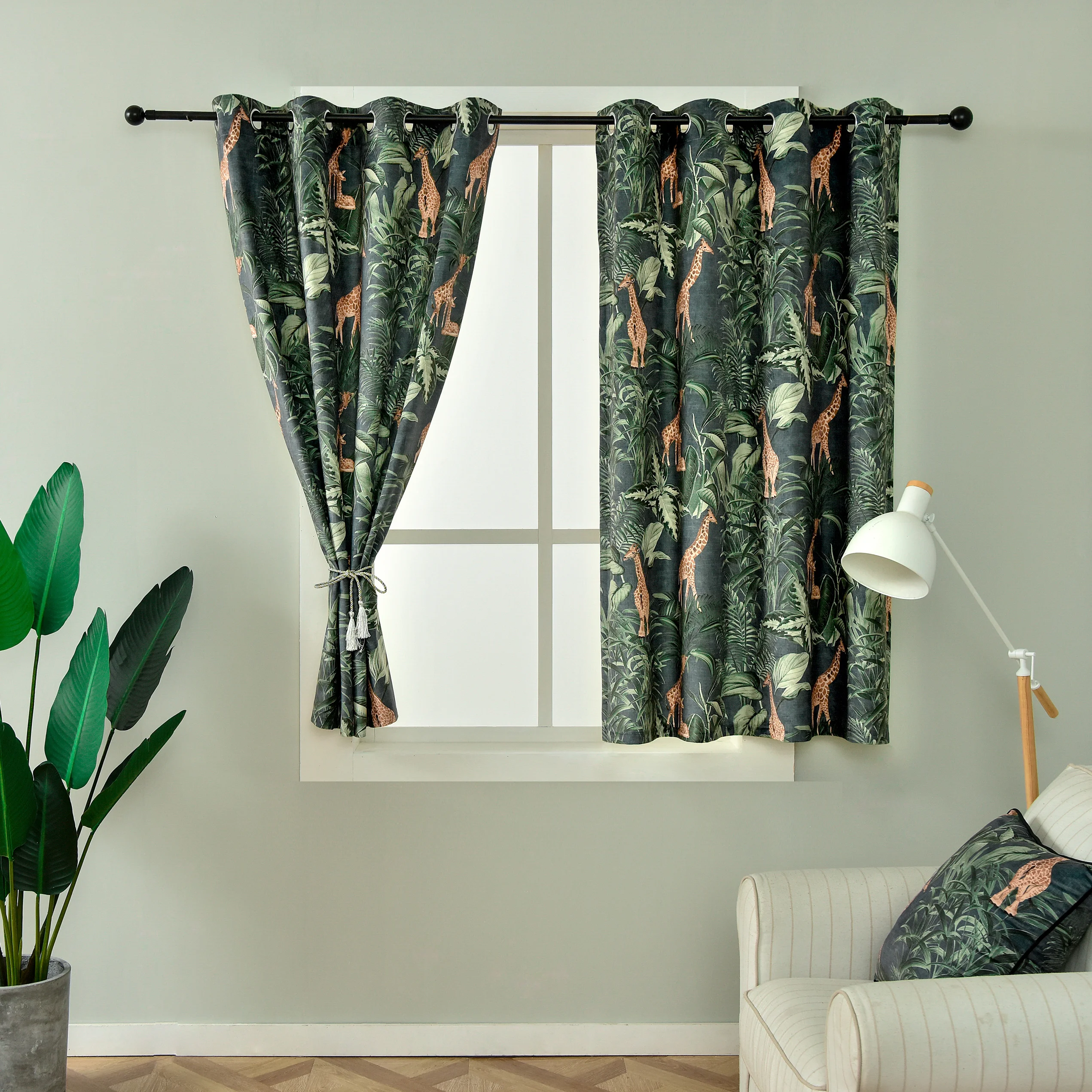 Green Curtains Animal Print Design Room Darkening Window Buy Bathroom Curtains