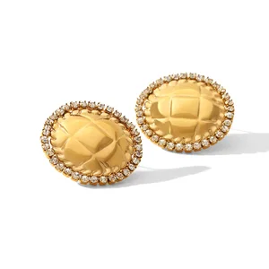 MW Designer Design CZ Button Stud Earring 18K PVD Gold Plated Stainless Steel Earring Stainless Steel Small Earrings  for Women