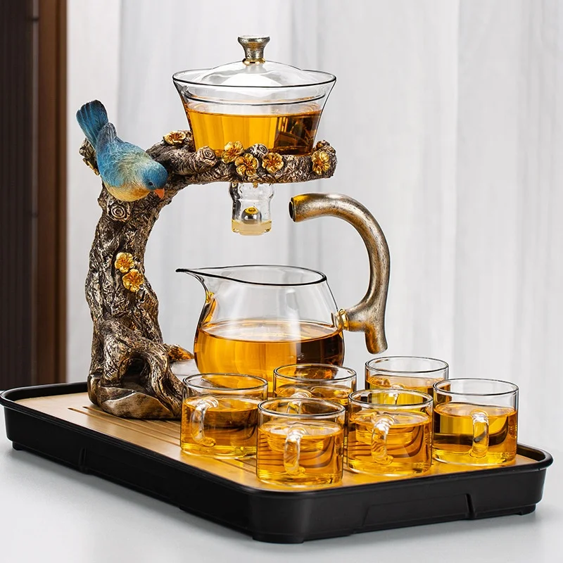 Service à Thé Automatique En Verre Et Résine - Théière Infuseur Style Kungfu, Résistante à La Chaleur, Design Créatif - 3