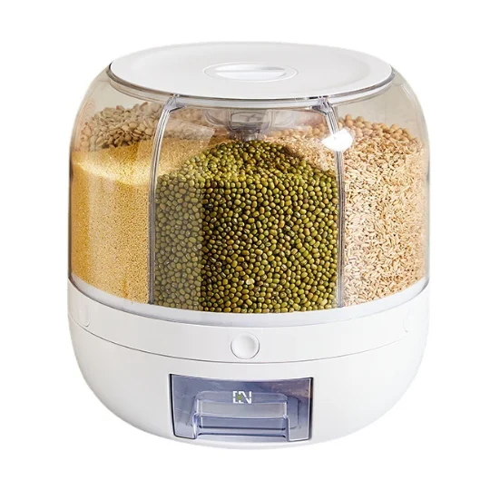 OWNSWING Grain Dispenser 360 Rotating 6 Grid Food Dispenser Rice and Grain Storage Container
