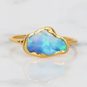 Women Gemstone Fine High Quality Solid 9k Yellow Gold Real Opal Rings Jewelry Women Real Stone