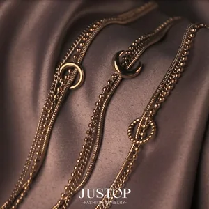 Trendy 3 Layers Fashion Small Ball Chain Link Waterproof PVD Bracelet Charm 304 Hypoallergenic Party Jewelry Pendant for Women