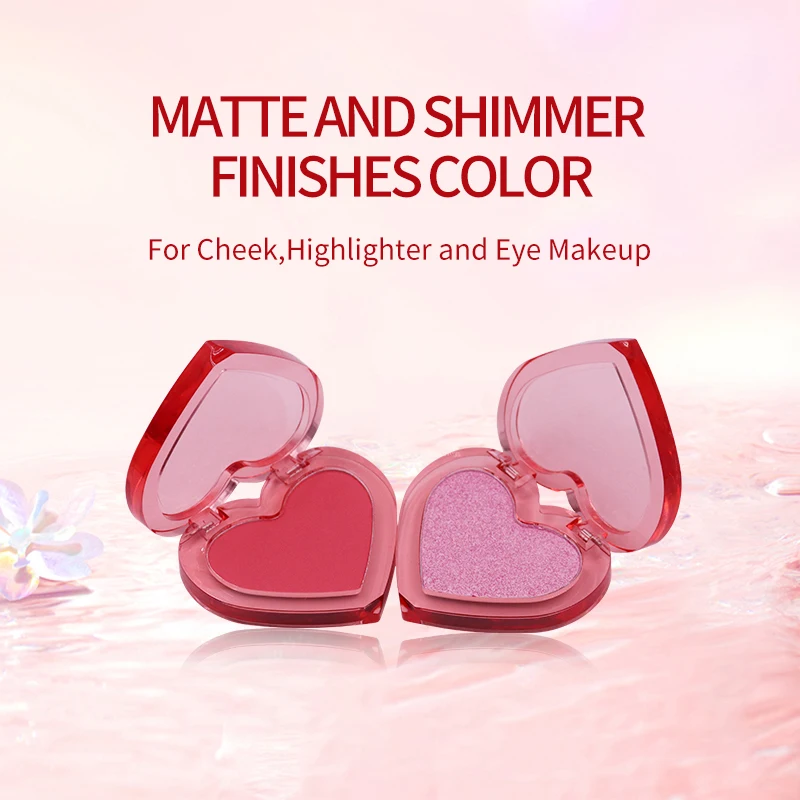 Wholesale Heart Shaped Vegan Highlighter Makeup Powder Matte Shimmer Glow Pigment Blusher Palette factory