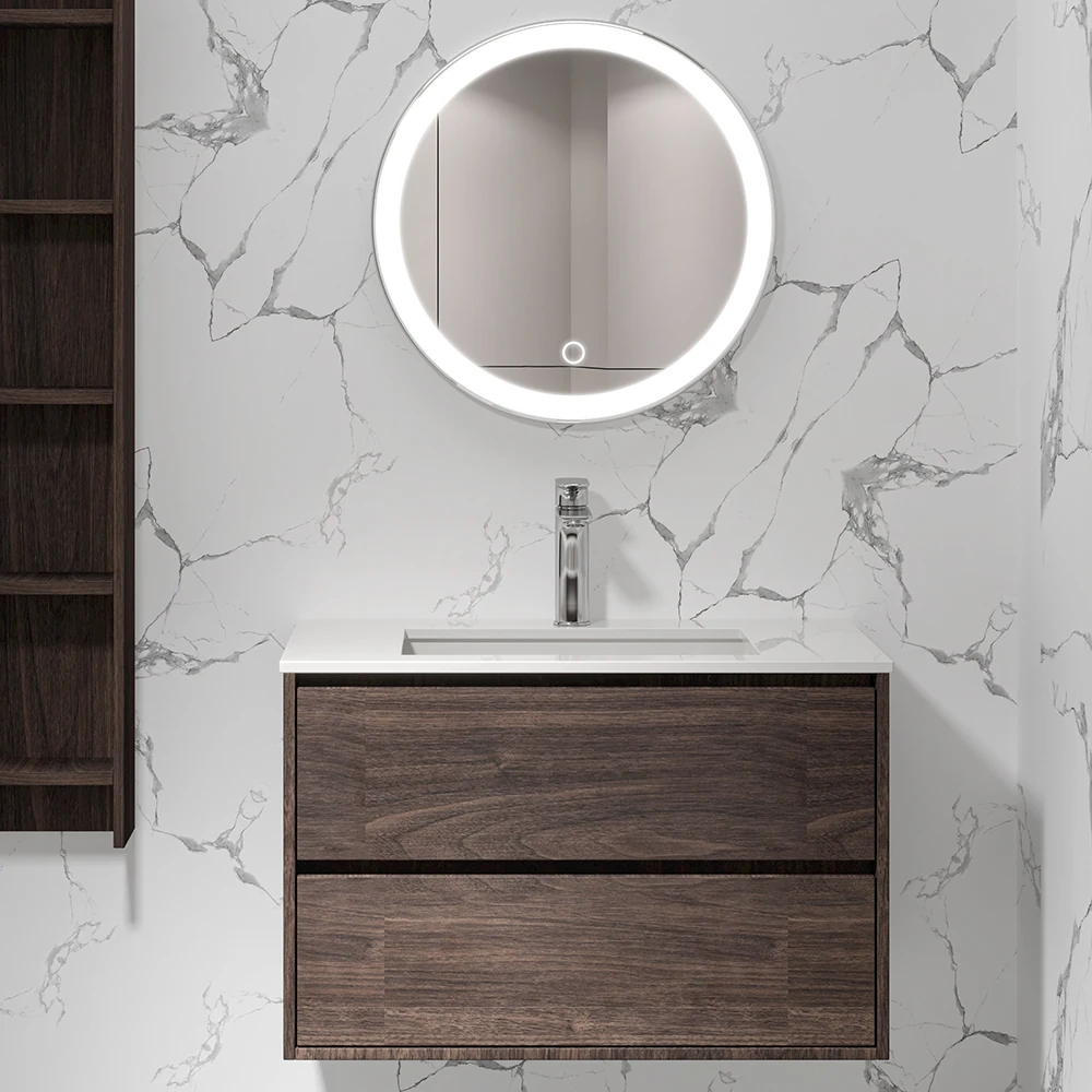 Marble Bathroom Cabinet Modern Floating Washroom Solid Wood Vanity With Mirror