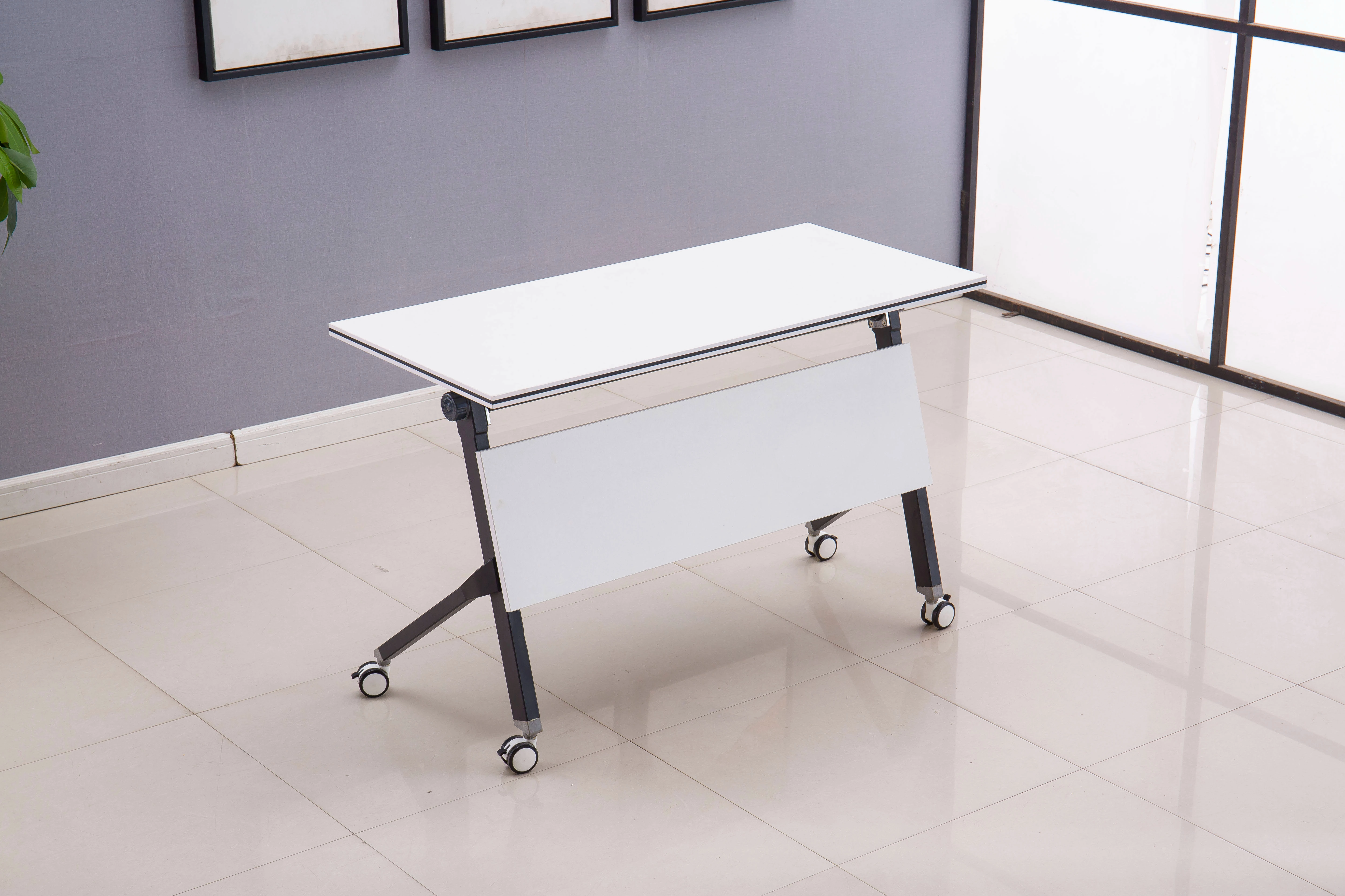 Aluminum Alloy Computer Desk with Wheels Furniture Office Movable Table Rotatable Training Desk Folding Table