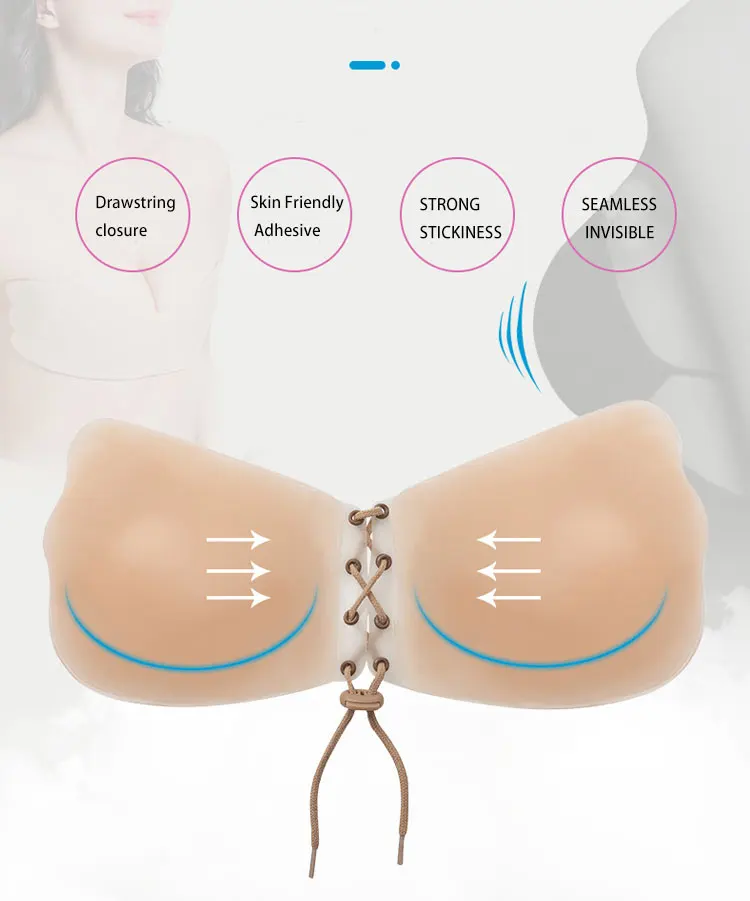 Womens Self Adhesive Bra Drawstring Silicone Bras Stick On trapless Bra Reusable Invisible Bra