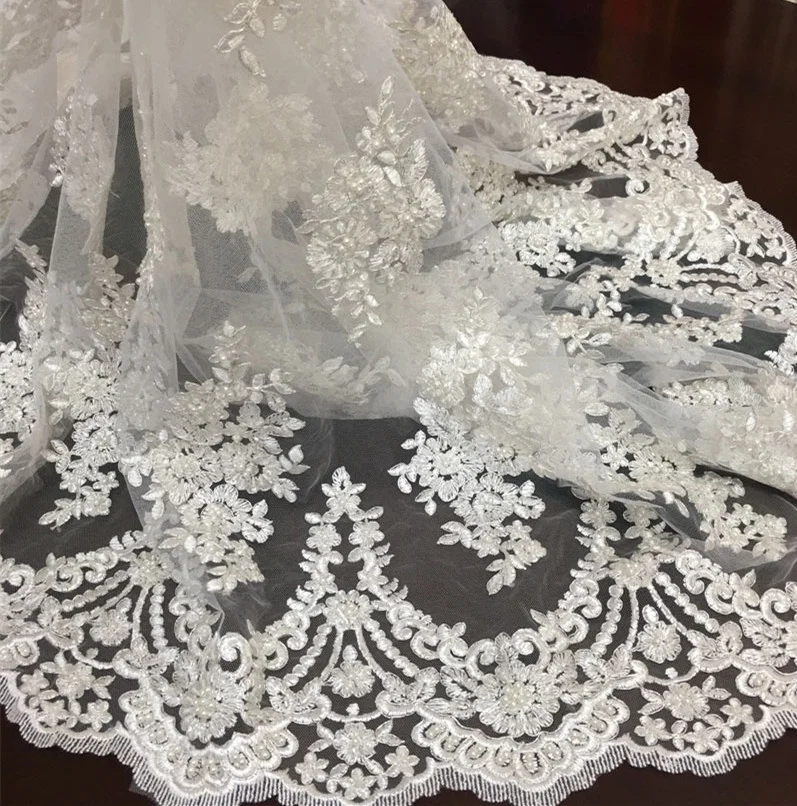 Кружевная ткань с металлическим шнурком для невесты, вышивка с тяжелыми ручными бусинами, блестками, тюль, кружевная ткань для свадьбы