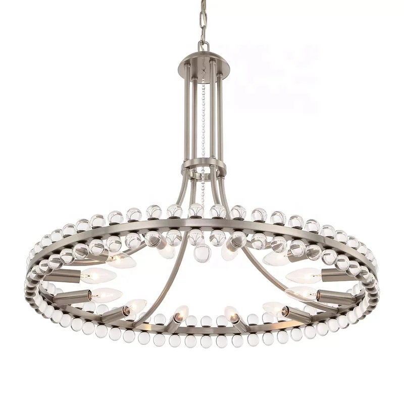 Modern Design Hotel Villa LED Round Ring K9 Crystal Balls Decorative Pendant Lamp Ceiling Light Decorative Chandelier