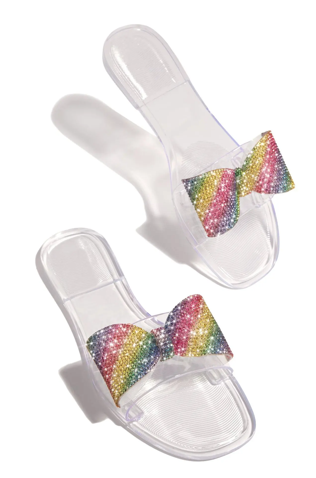 2021新款夏季平底凉鞋钻石凉鞋水钻蝴蝶拖鞋沙滩鞋彩色pvc滑梯