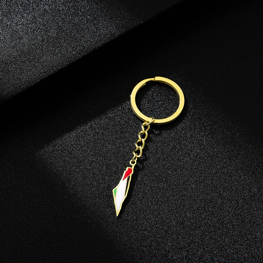 Manufacturer Personalized Custom Palestine Flag Keychains Metal Enamel Keyrings Newly Tourist Souvenirs Map Flag Keychain