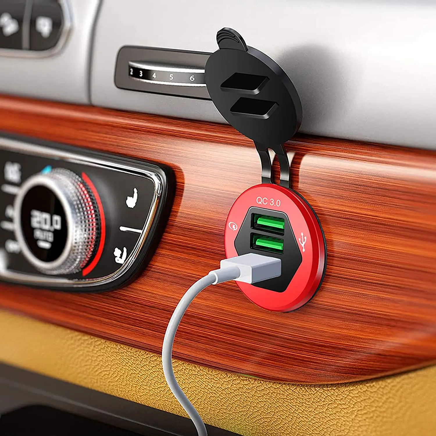 12V USB Outlet,Three Quick Charge 3.0 USB Car Charger 12V/24V 3-Port Fast Car Charger Compatible with iPhone