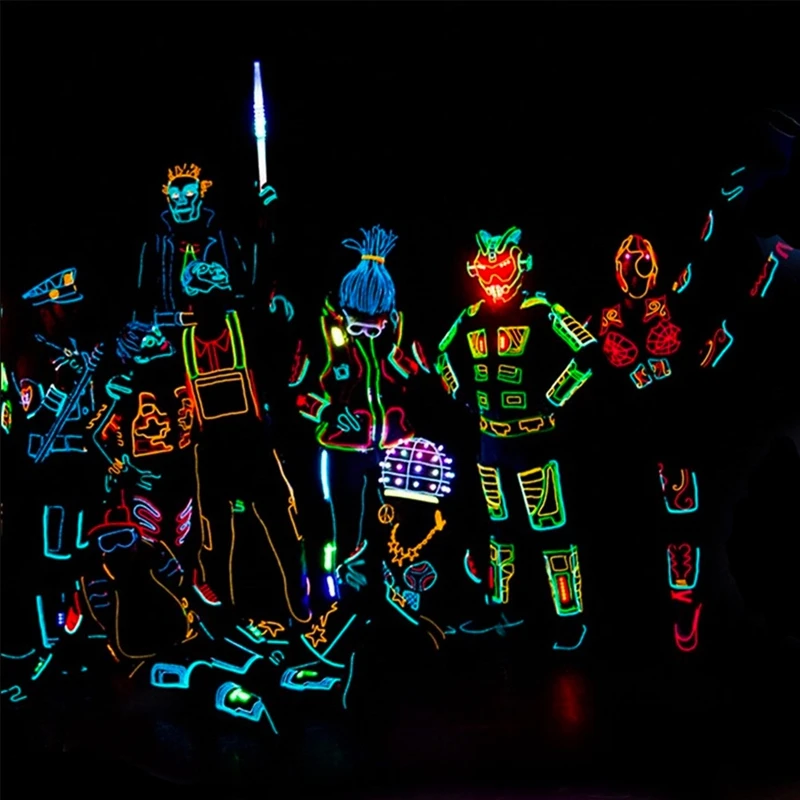 RICHSHINING Custom EL Wire Suit Cold Light Clothing Neon Led Strip Superhero Design Costumes for Graduation Party Stage Show