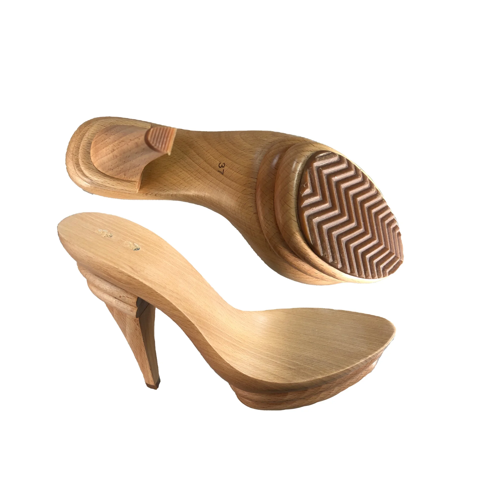Precio de fábrica Suela de madera Tacón alto Suelas de zapatos de