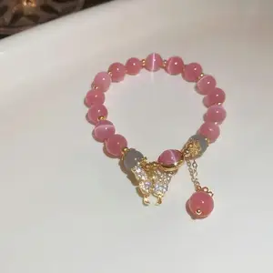 Muxcor Custom Copper Zircon Cat's Eye Imitation Pearl Pink Gold Green Silver Brown Tiger's Eye Beaded Stone Bracelet Jewelry