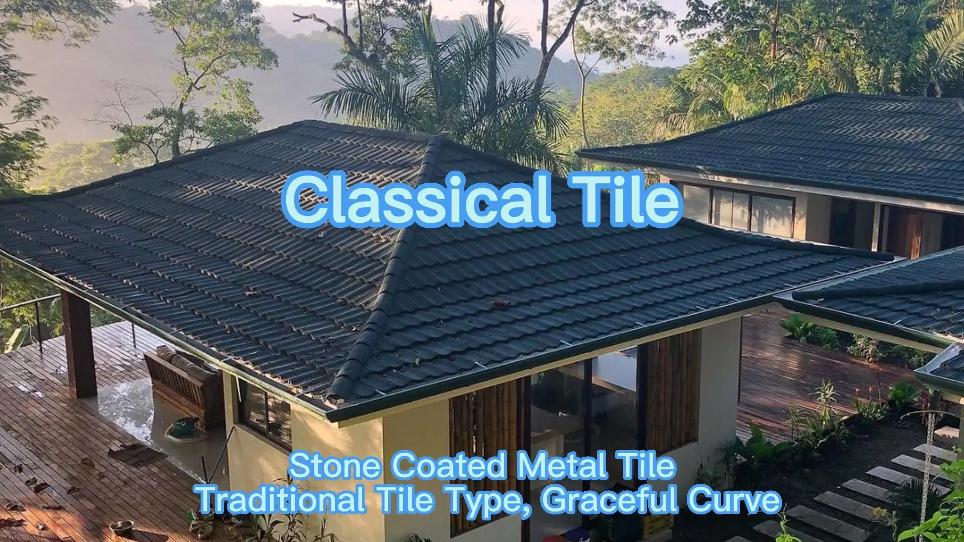 CaiLin Villa Rooftop Design Classical  Stone Coated Steel Roofing Sheet Building Material Metal Roof Tiles