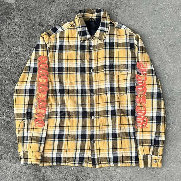 Salati Custom Silk Screen Printed Breathable T-shirts Button Boxy Fit Oversized Full Long Sleeve Vintage Padded Plaid Check gallery 7